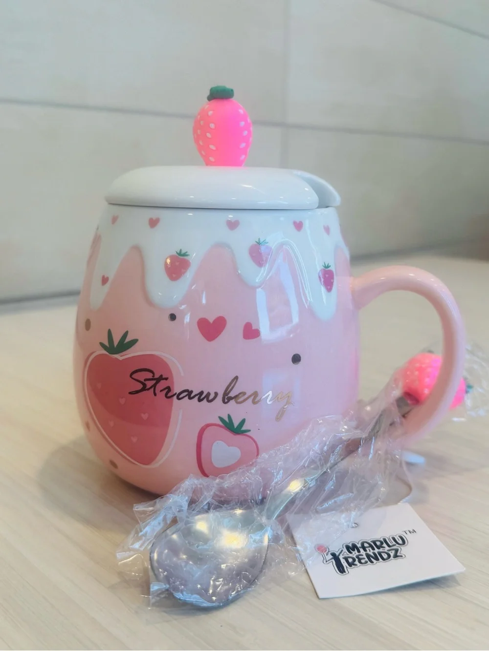 Marlú Strawberry Ceramic Mug Set of 2 with Lid & Spoon - 5
